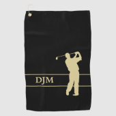 Gold Silhouette Golfer Monogram Golfhanddoek (Voorkant)