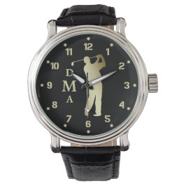 Gold Silhouette Golfer Monogram Horloge