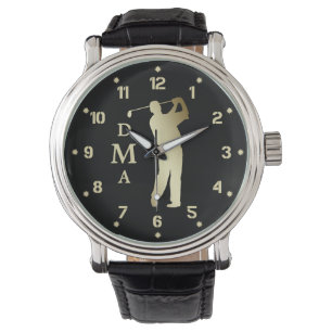 Gold Silhouette Golfer Monogram Horloge