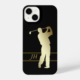 Gold Silhouette Golfer Monogram iPhone 14 Hoesje