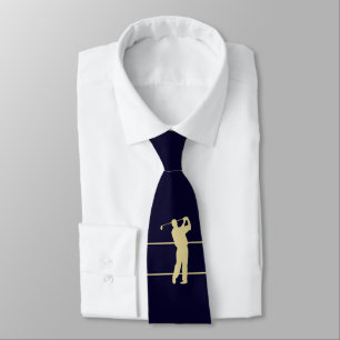 Gold Silhouette Golfer sur Cravate bleu marine