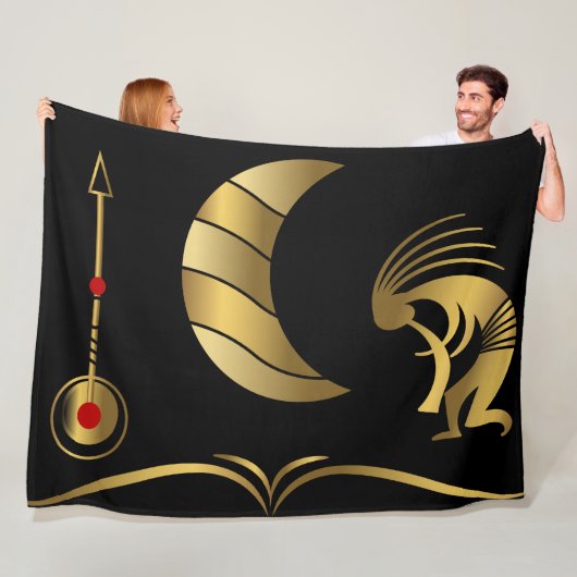 Gold Silhouette Kokopelli Fleece Blanket (In situ)