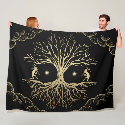 Gold Silhouette Kokopelli Fleece Blanket (In situ)