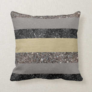 Gold Silver Black Glitter Glam Stripes #1 (Faux Gl Kussen