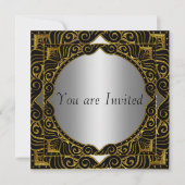 Gold Silver Black Retro Party Invitation (Devant)