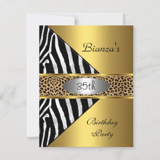 Gold Silver Black Zebra Leopard 35th Birthday Kaart (Voorkant)