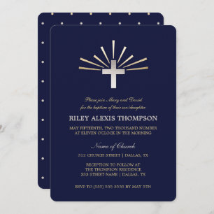 Gold Silver & Blue Baptism Invitation Kaart
