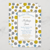 Gold Silver Blue Dots Bridal Douche Invitation (Devant / Derrière)