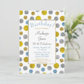 Gold Silver Blue Dots Invitation Anniversaire (Debout devant)