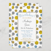 Gold Silver Blue Dots Invitation Anniversaire (Devant / Derrière)