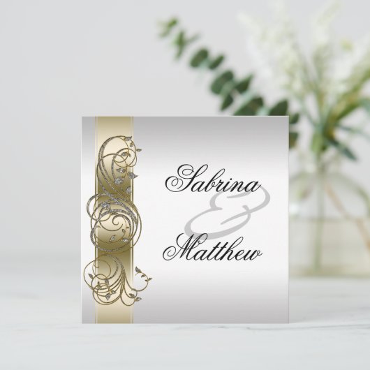Gold Silver bruiloft Kaart (Staand voorkant)
