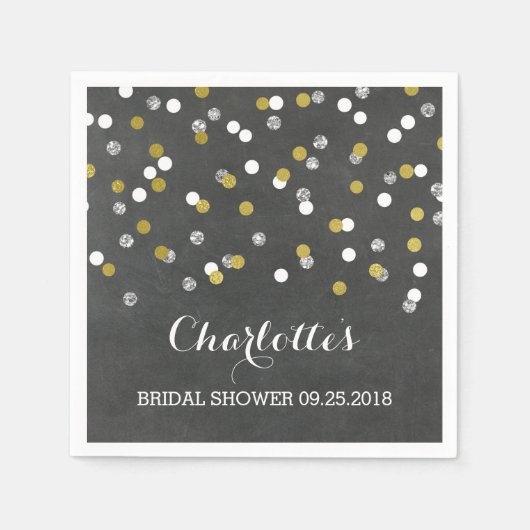 Gold Silver Chalkboard Confetti Vrijgezellenfeest Servetten (Voorkant)