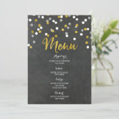 Gold Silver Chalkboard Confetti Wedding Menu (Staand voorkant)