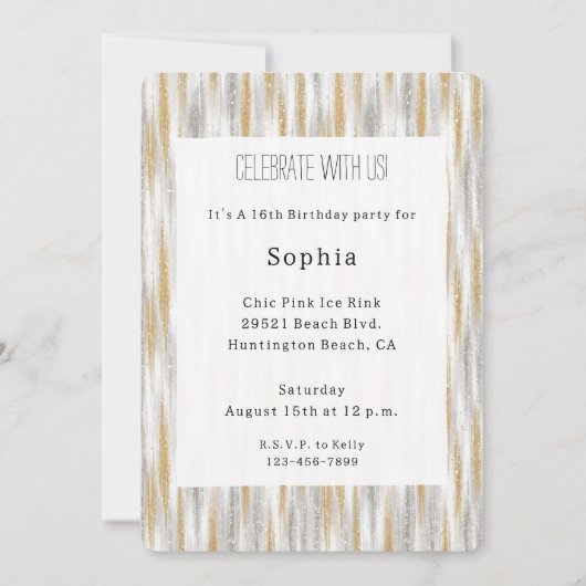 Gold Silver Chic Glam Glitzy Stripes Birthday Kaart (Voorkant)