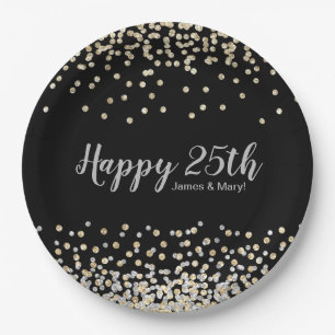 Gold Silver Confetti - Aangepaste 25e Jubileum par Papieren Bordje