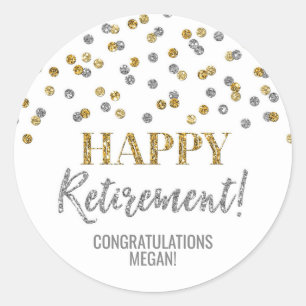 Gold Silver Confetti Happy Retirement Ronde Sticker