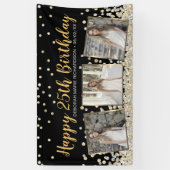 Gold Silver Confetti Photo Collage 25th Birthday Spandoek (Verticaal)