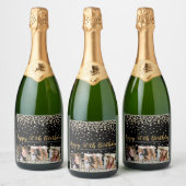 Gold Silver Confetti Photo Collage 50e verjaardag Sparkling Wijnetiket (Flessen)