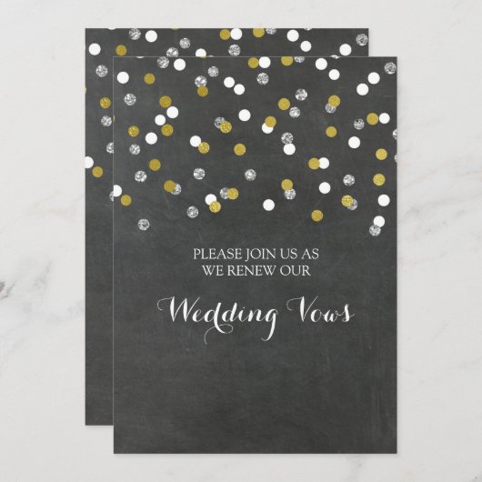 Gold Silver Confetti Vow Renewal Invitation (Devant / Derrière)