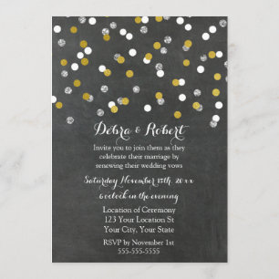 Gold Silver Confetti Vow Renewal Uitnodiging