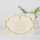 Gold & Silver Cross Baptism Christening Invitation (Debout devant)