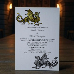 Gold Silver Dragon Wedding Invite Kaart