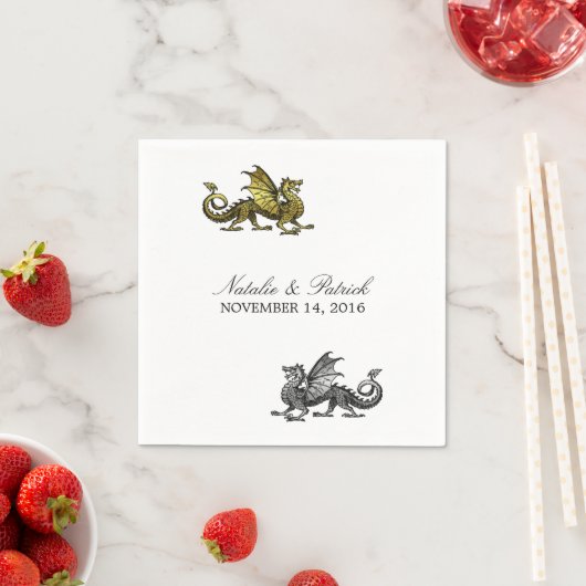 Gold Silver Dragon Wedding Paper Napkins Servetten (Insitu)