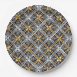 Gold, Silver en Grey Laced Diamonds Pattern Papieren Bordje