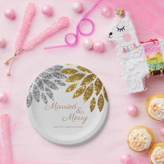 Gold Silver-gehuwd en pretfeest Papieren Bordje (Feest)
