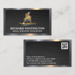 Gold Silver Metallic Real Estate Logo QR Visitekaartje