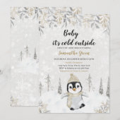 Gold Silver Penguin Baby shower Kaart (Voorkant / Achterkant)