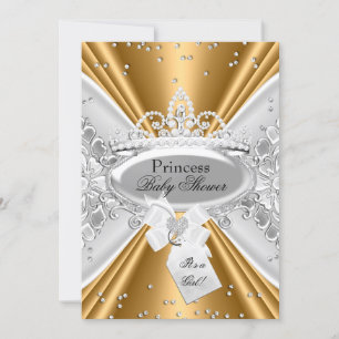 Gold Silver Princess Tiara Baby shower Invite Kaart