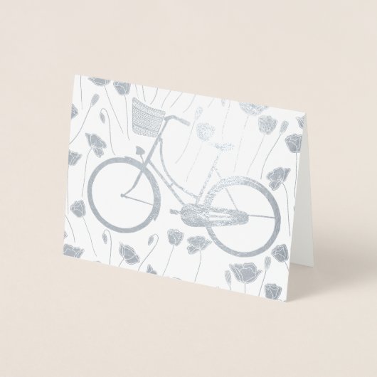 Gold Silver Retro Bicycle Floral Pattern Folie Kaarten (Voorkant)