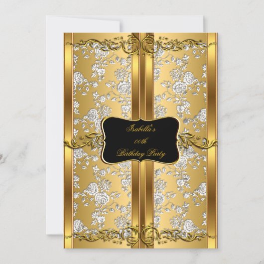 Gold Silver Roos Damask Brocade Party 2 Kaart (Voorkant)