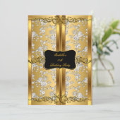 Gold Silver Roos Damask Brocade Party 2 Kaart (Staand voorkant)