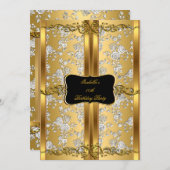 Gold Silver Roos Damask Brocade Party 2 Kaart (Voorkant / Achterkant)