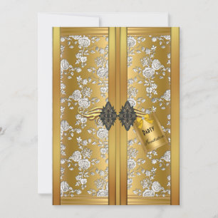  Gold Silver Roos Damask Cupboard Party Kaart