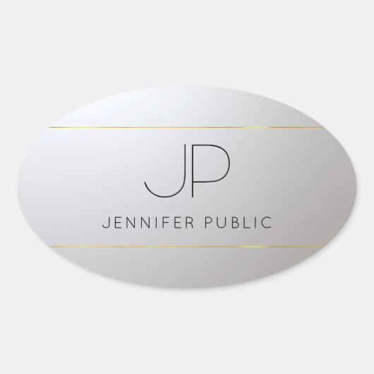 Gold Silver Sjabloon Initiaal Monogram  Ovale Sticker (Voorkant)