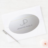 Gold Silver Sjabloon Initiaal Monogram  Ovale Sticker (Envelop)