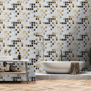 Gold Silver Small Tegel Pattern Behang