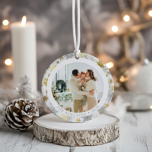 Gold & Silver Snowflake Family Photo Ornament