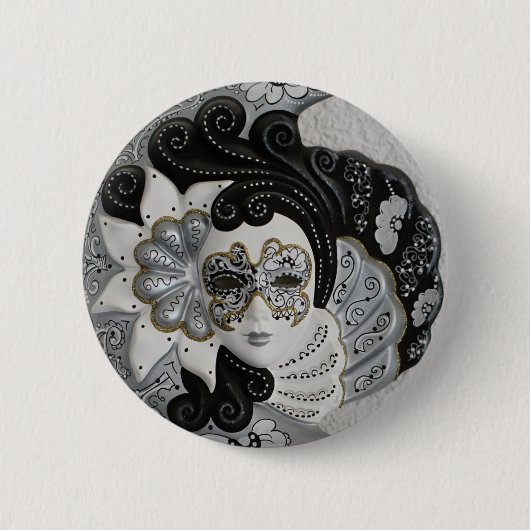 Gold Silver Venetian Mask Ronde Button 5,7 Cm (Voorkant)