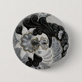 Gold Silver Venetian Mask Ronde Button 5,7 Cm
