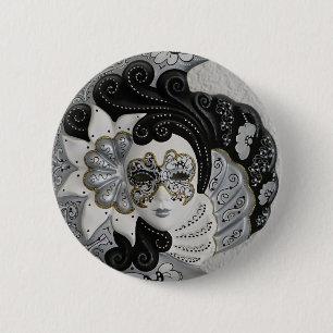 Gold Silver Venetian Mask Ronde Button 5,7 Cm
