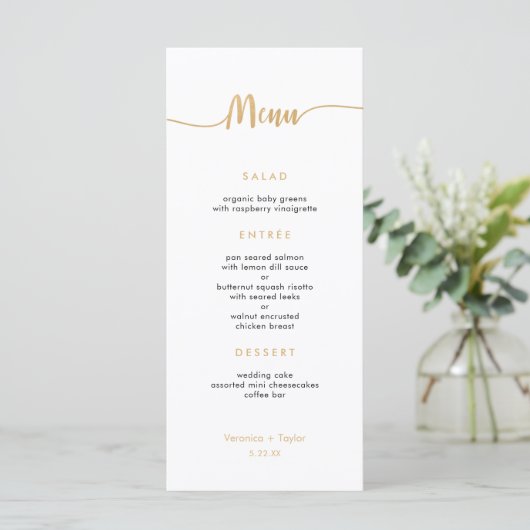 Gold Simple 3-cursusmenu voor bruiloft Menu (Staand voorkant)