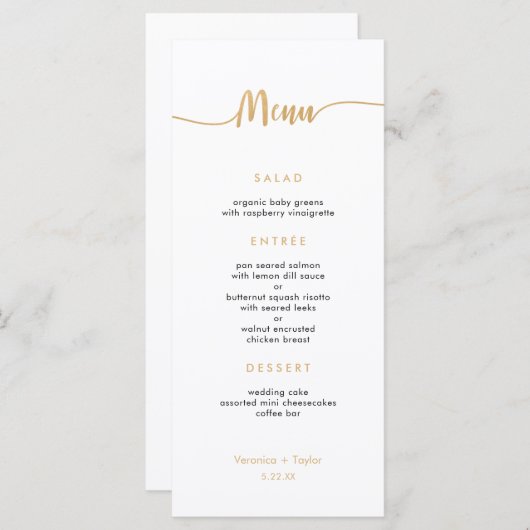 Gold Simple 3 plats menu mariage (Devant / Derrière)
