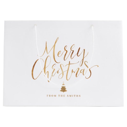 Gold Simple Calligraphy Merry kerst Groot Cadeauzakje (Voorkant)
