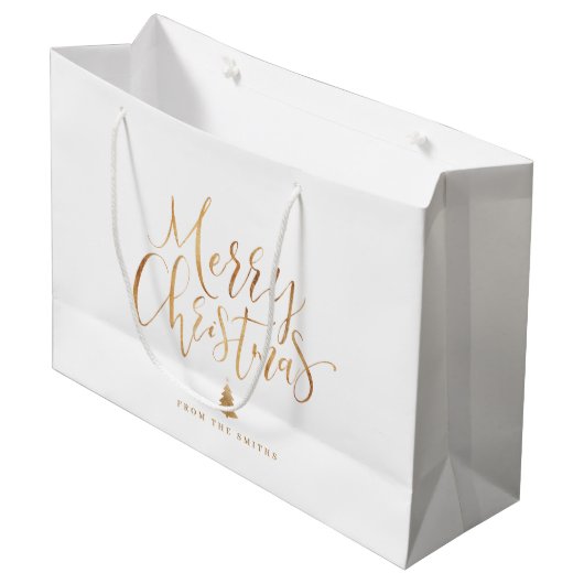 Gold Simple Calligraphy Merry kerst Groot Cadeauzakje (Voorkant Gekanteld)