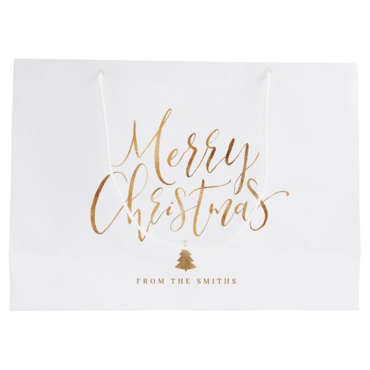 Gold Simple Calligraphy Merry kerst Groot Cadeauzakje (Achterkant)