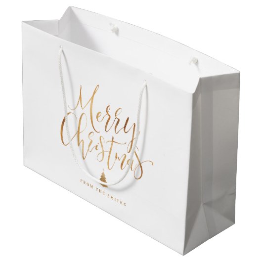 Gold Simple Calligraphy Merry kerst Groot Cadeauzakje (Achterkant Gekanteld)